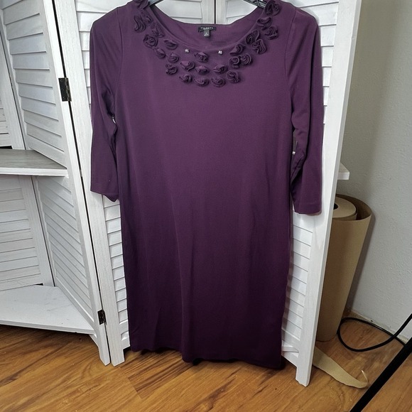 Talbots Women's Sheath Dress 3/4 SL Embellished Neck "Burgundyish‎ Purple" Sz 14 - Picture 1 of 5